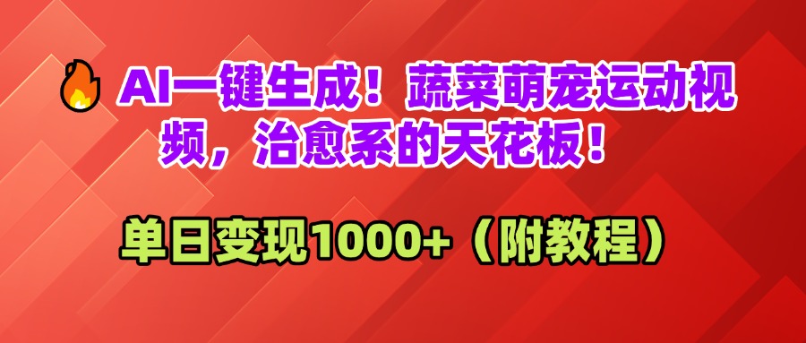AI一键生成！蔬菜萌宠运动视频，治愈系的天花板！单日变现1000+（附教程）-想要创业网