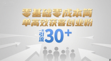 零基础零成本简单高效获客创业粉，一天引流30+-想要创业网