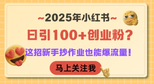 2025年小红书日引100+创业粉？这招新手抄作业也能爆流量！-想要创业网