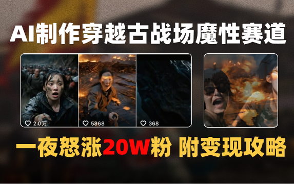 AI制作穿越古战场视频一夜涨粉20W保姆级教学（附AI变现指南）-想要创业网