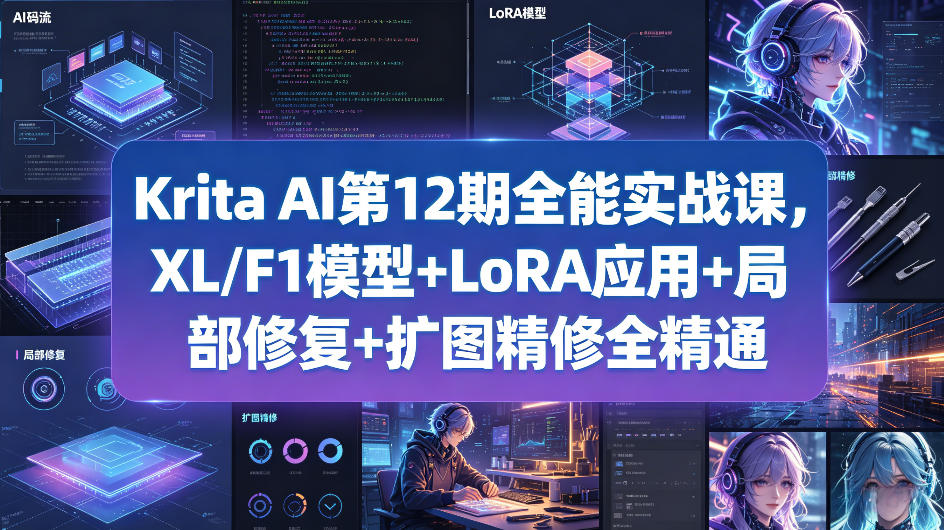 Krita AI第12期全能实战课,XL/F1模型+LoRA应用+局部修复+扩图精修全精通-想要创业