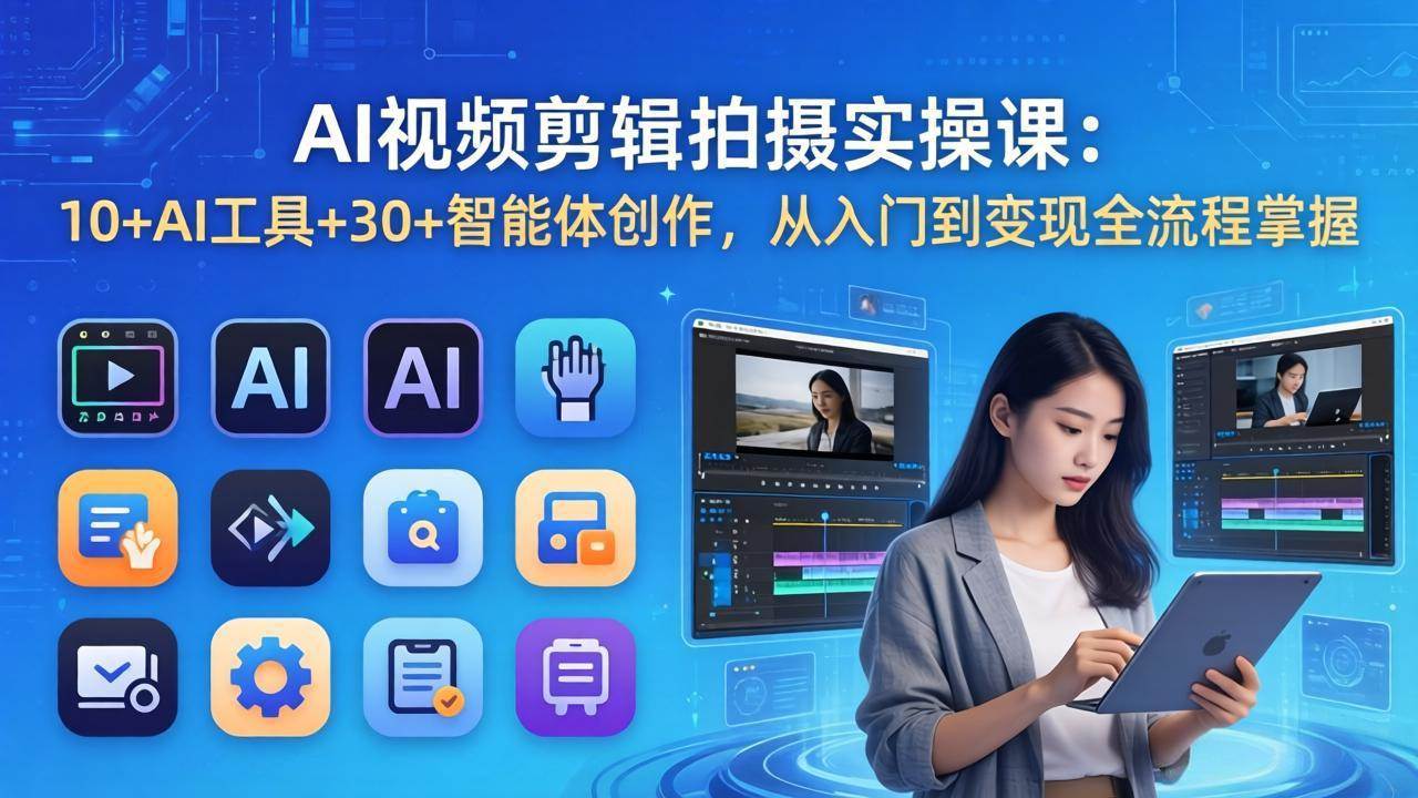 (17818期)AI 视频剪辑拍摄实操课:10+AI工具+30+智能体创作,从入门到变现全流程掌握-想要创业