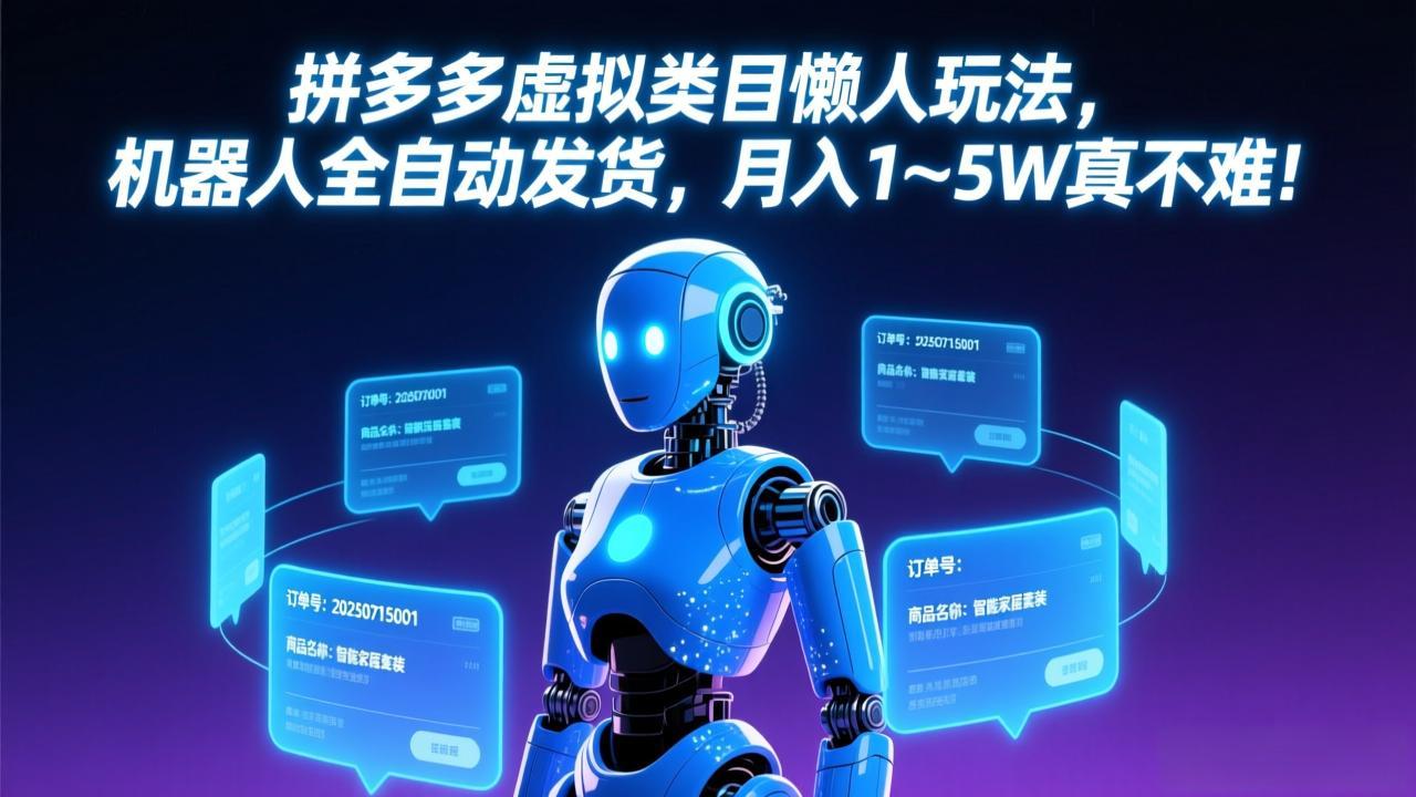拼多多虚拟类目懒人玩法,机器人全自动发货,月入 1-5W 真不难!-想要创业