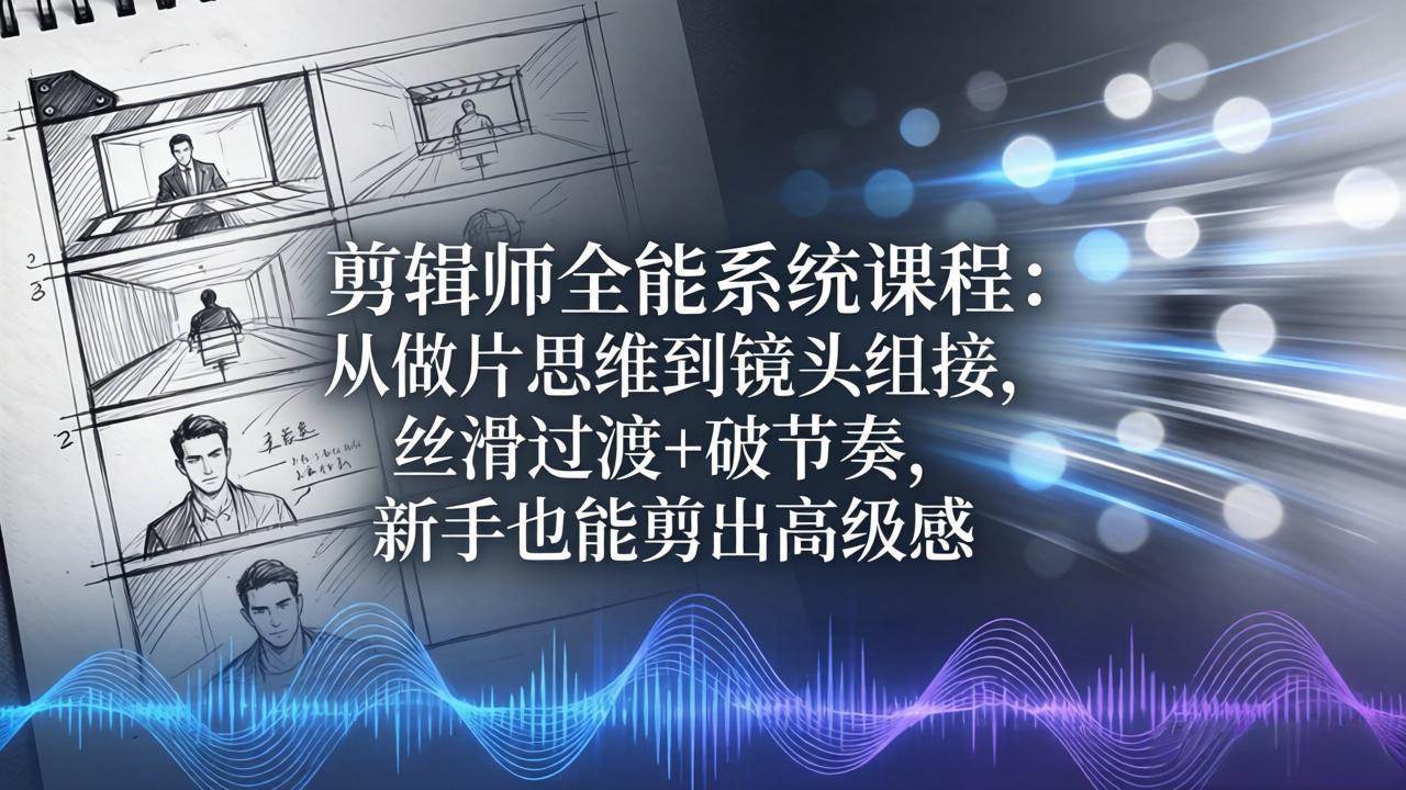 (18260期)剪辑师全能系统课程:从做片思维到镜头组接,丝滑过渡+破节奏,新手也能剪出高级感-想要创业