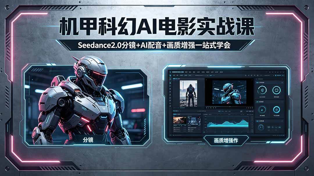 (18298期)机甲科幻 AI 电影实战课,Seedance2.0 分镜 + AI 配音 + 画质增强一站式学会-想要创业