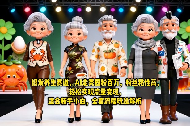 银发养生赛道,AI走秀圈粉百万,粉丝粘性高,轻松实现流量变现,适合新手小白,全套流程玩法解析-想要创业