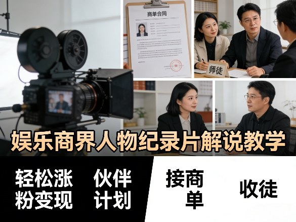 娱乐商界人物纪录片解说教学,轻松涨粉变现,伙伴计划,接商单,收徒等-想要创业