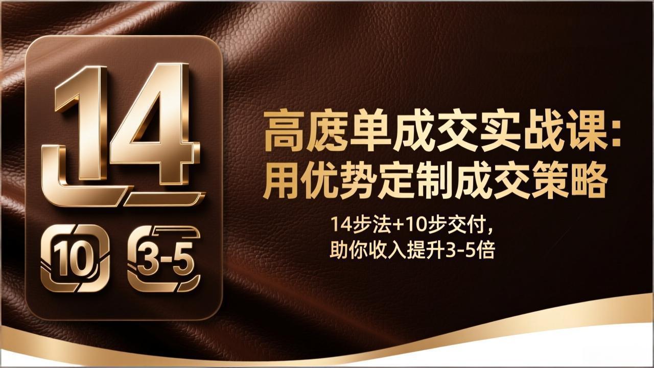 高客单成交实战课:用优势定制成交策略,14步法+10步交付,助你收入提升3-5倍-想要创业