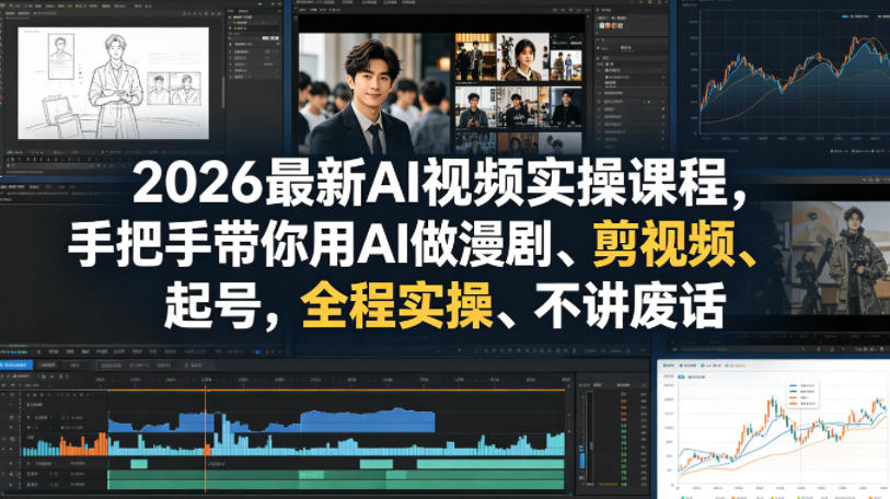 2026最新AI视频实操课程,手把手带你用AI做漫剧、剪视频、起号,全程实操、不讲废话-想要创业