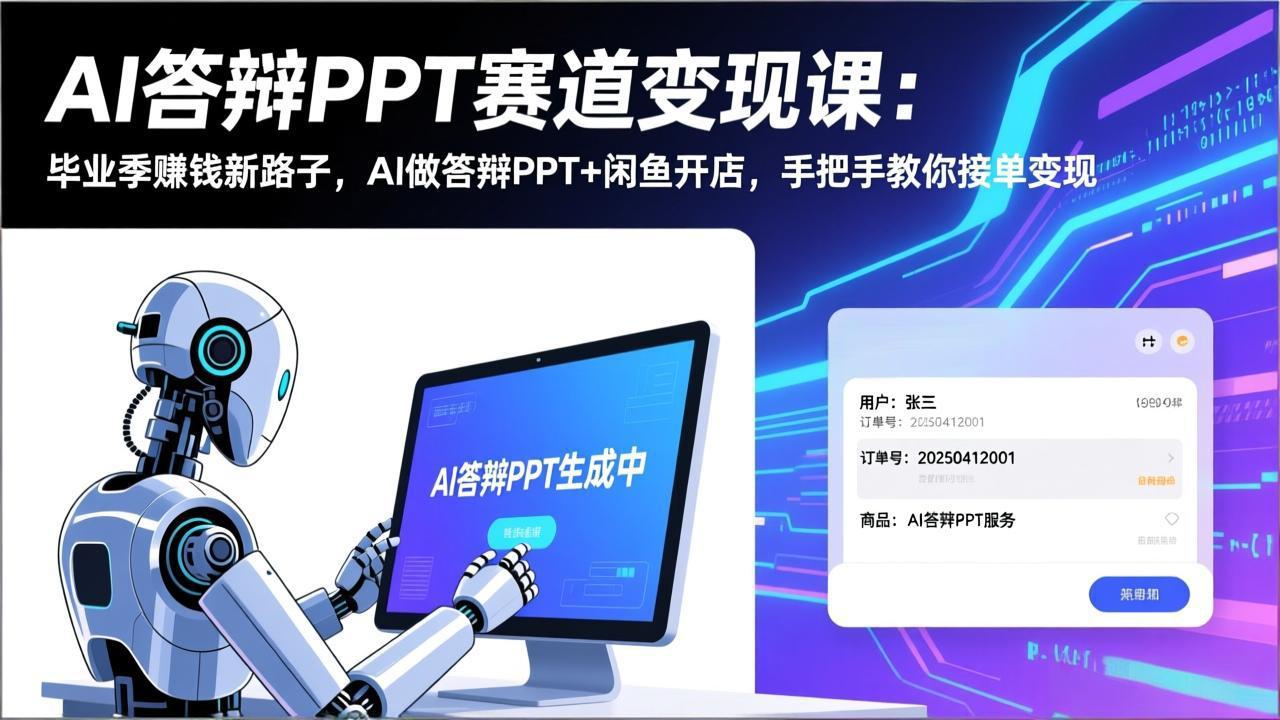 AI答辩PPT赛道变现课:毕业季赚钱新路子,AI做答辩PPT+闲鱼开店,手把手教你接单变现-想要创业