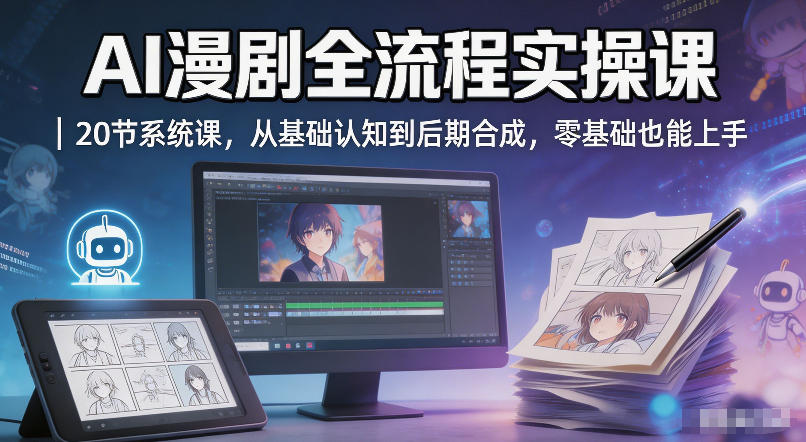 AI漫剧全流程实操课|20节系统课,从基础认知到后期合成,零基础也能上手-想要创业