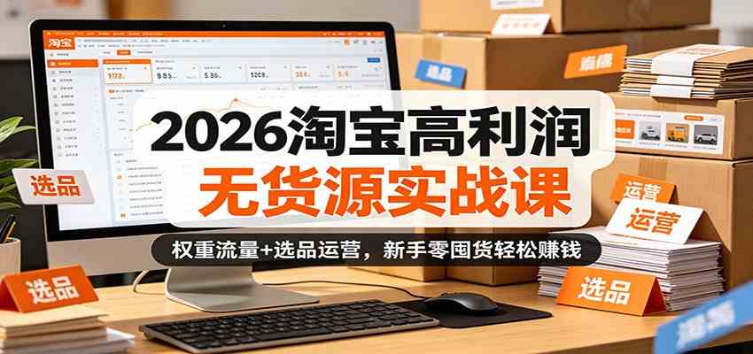 2026淘宝高利润无货源实战课:权重流量+选品运营,新手零囤货轻松赚钱-想要创业