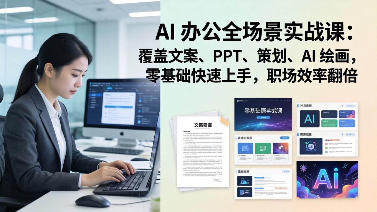 (17732期) AI 办公全场景实战课:覆盖文案、PPT、策划、AI 绘画,零基础快速上手,职场效率翻倍-想要创业