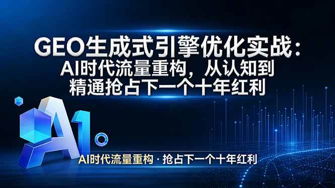 (17708期)GEO 生成式引擎优化实战:AI时代流量重构,从认知到精通抢占下一个十年红利-想要创业