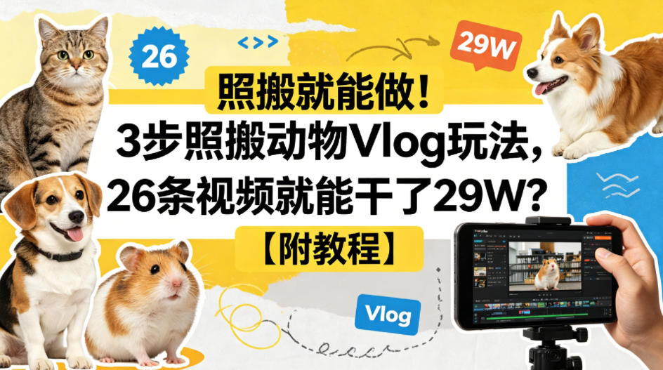 照搬就能做!3步照搬动物Vlog玩法,26条视频就能干了29W?【附教程】【赠coze一键生成工作流】-想要创业