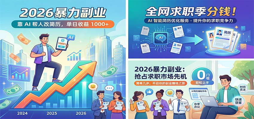 2026暴力副业:靠AI帮人改简历,单日收益1000+,全网求职季分钱-想要创业