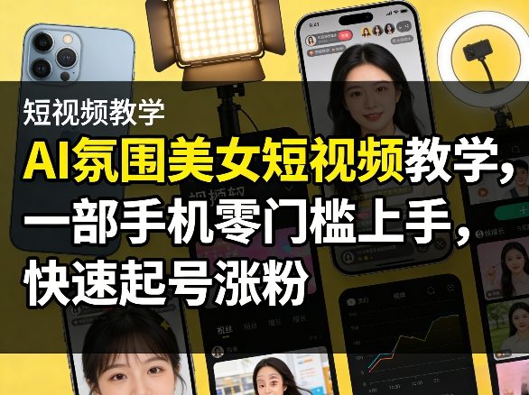 AI氛围美女短视频教学,一部手机零门槛上手,快速起号涨粉-想要创业