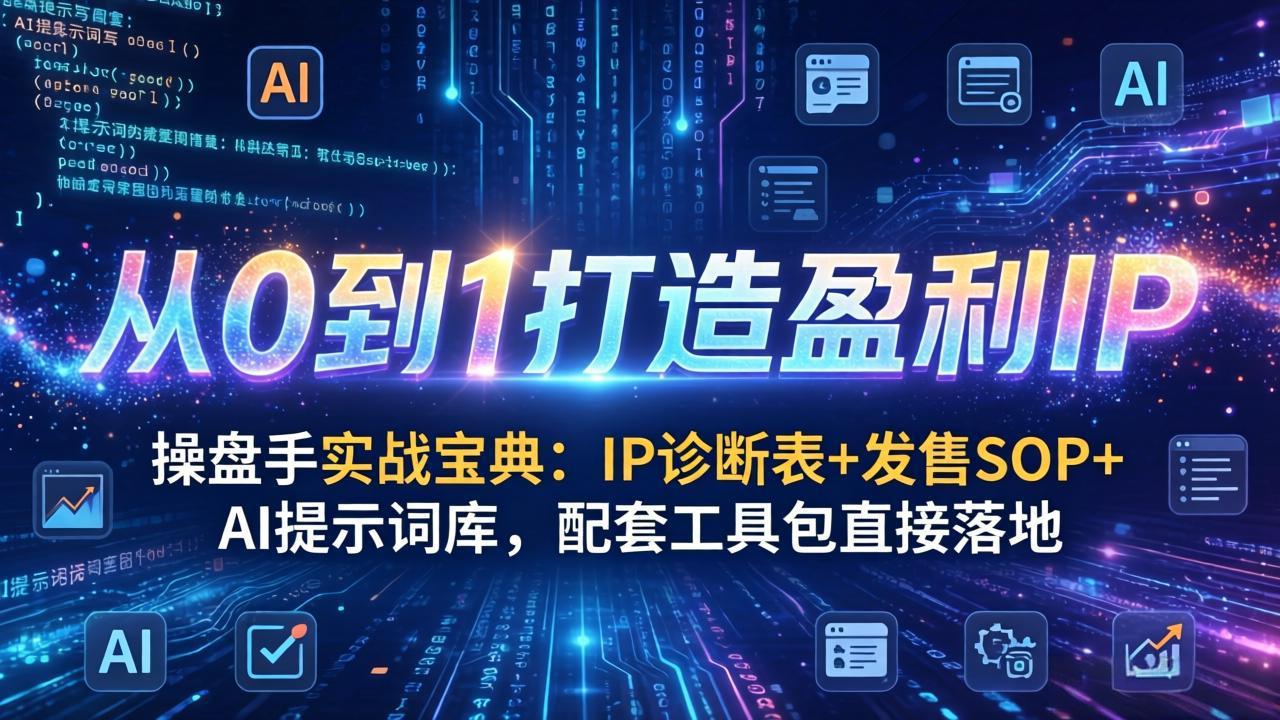 操盘手实战宝典:IP诊断表+发售SOP+AI提示词库,配套工具包直接落地,从0到1打造盈利IP-想要创业
