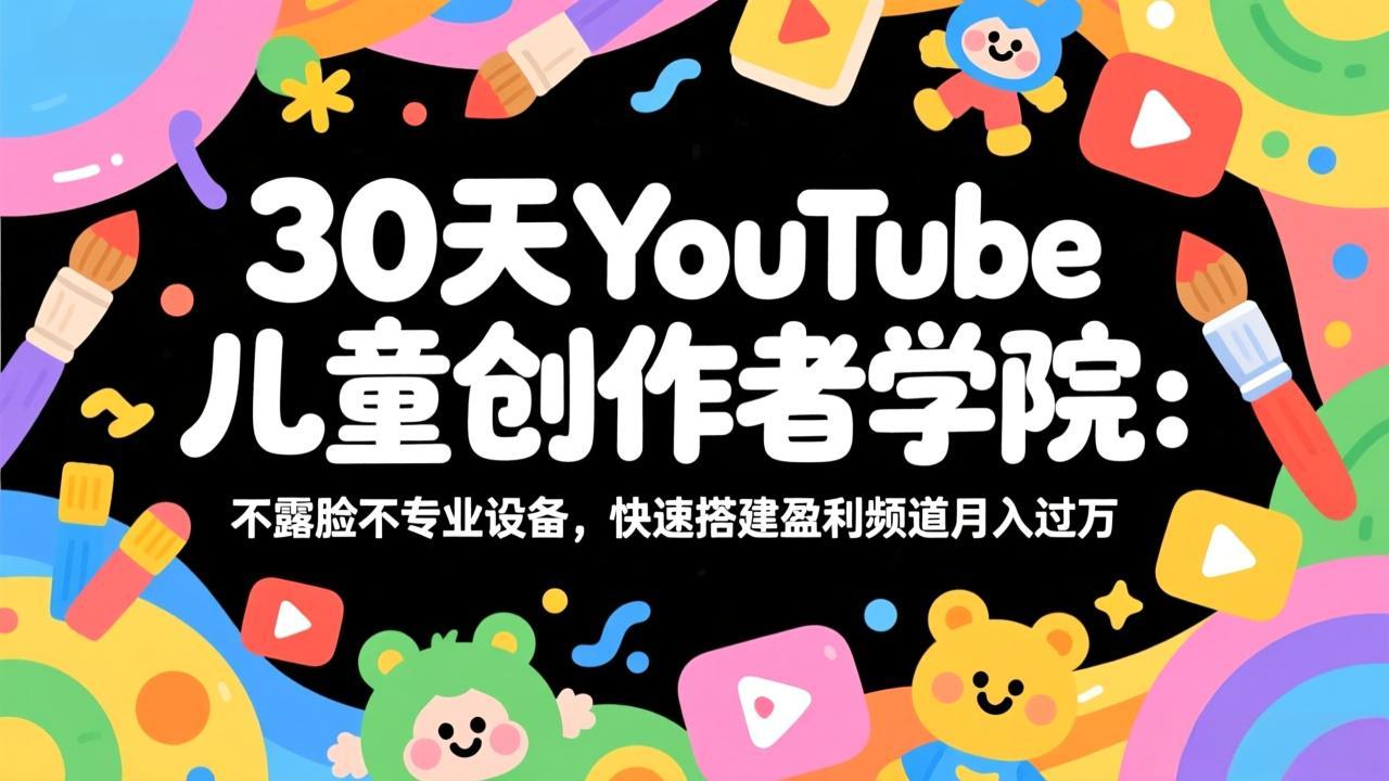30天YouTube儿童创作者学院:不露脸不专业设备,快速搭建盈利频道月入过万-想要创业