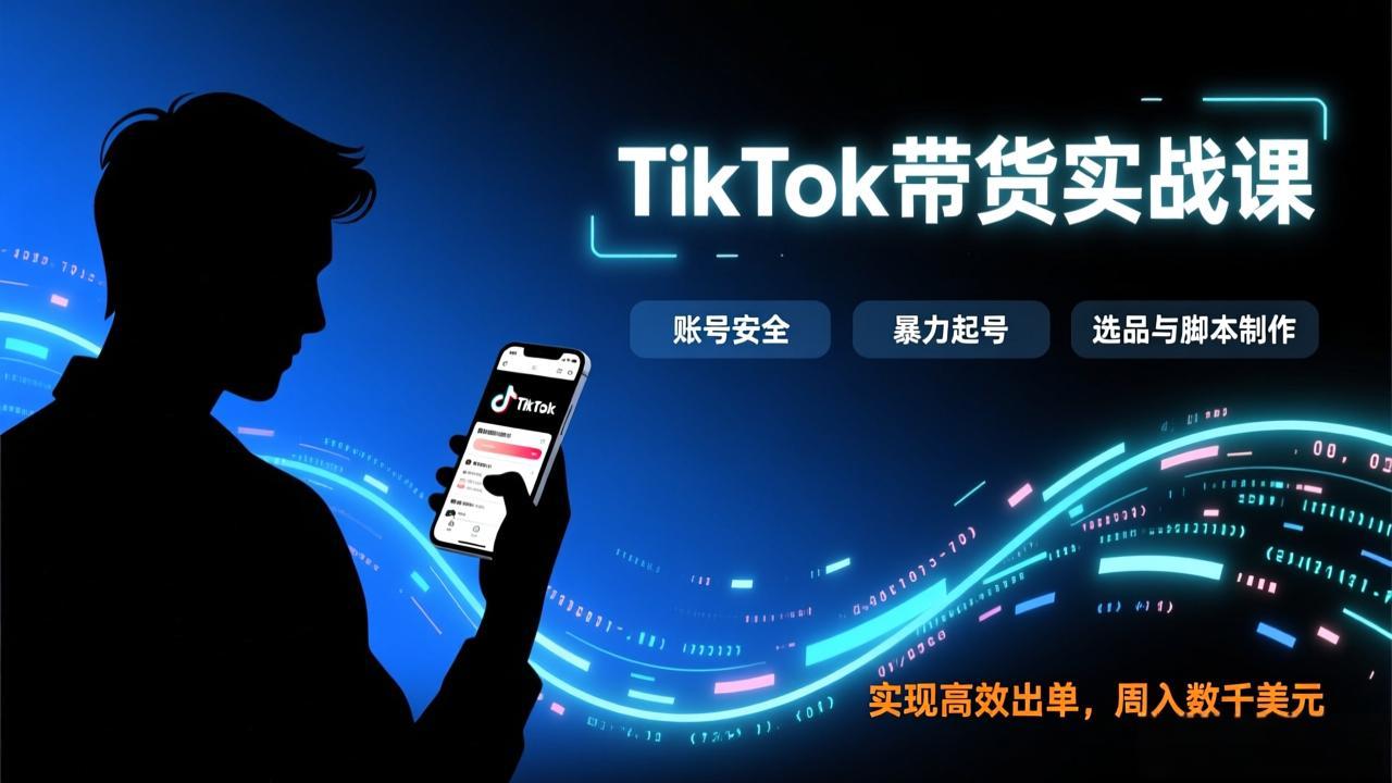 TikTok带货实战课,涵盖账号安全、暴力起号、选品与脚本制作,实现高效出单,周入数千美元-想要创业