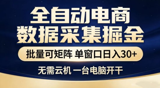 独家电商数据全自动采集项目,批量可矩阵,单窗口轻松日入3张+【揭秘】-想要创业
